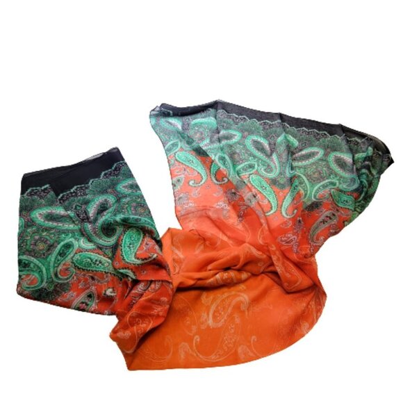 Paisley Scarf in Orange and Green - NEW - Picture 3 of 5